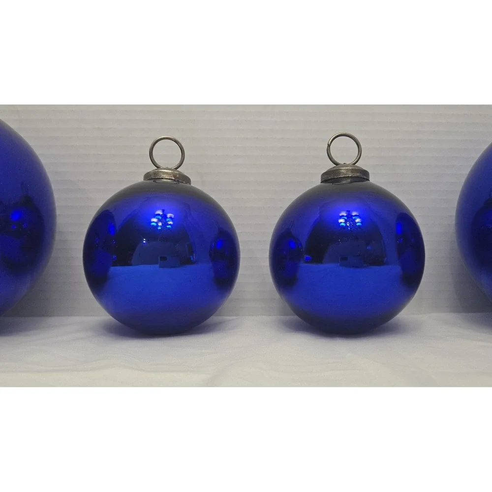 Antique German Kugel Ornaments - Cobalt Blue Mercury Glass Set (Two 6